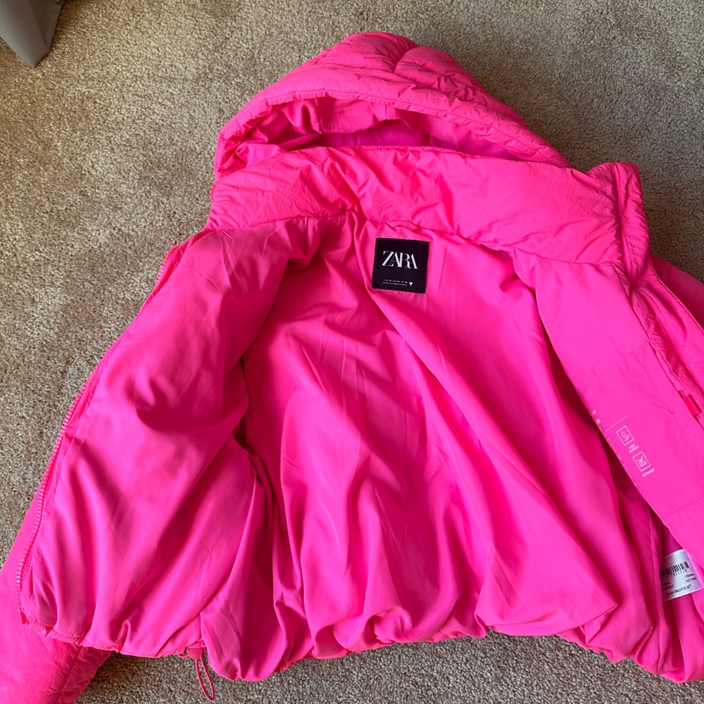 Zara Vibrant Pink Puffer Jacket